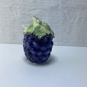 Vintage Lefton 852 Grape Jelly Jar Made in‎ Japan Ceramic with Lid and Spoon